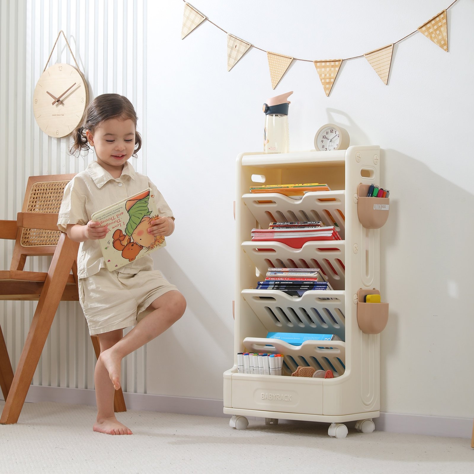 Стеллаж для книг UNIX Kids Babyrack / Детская полка (4 уровня) бежевый