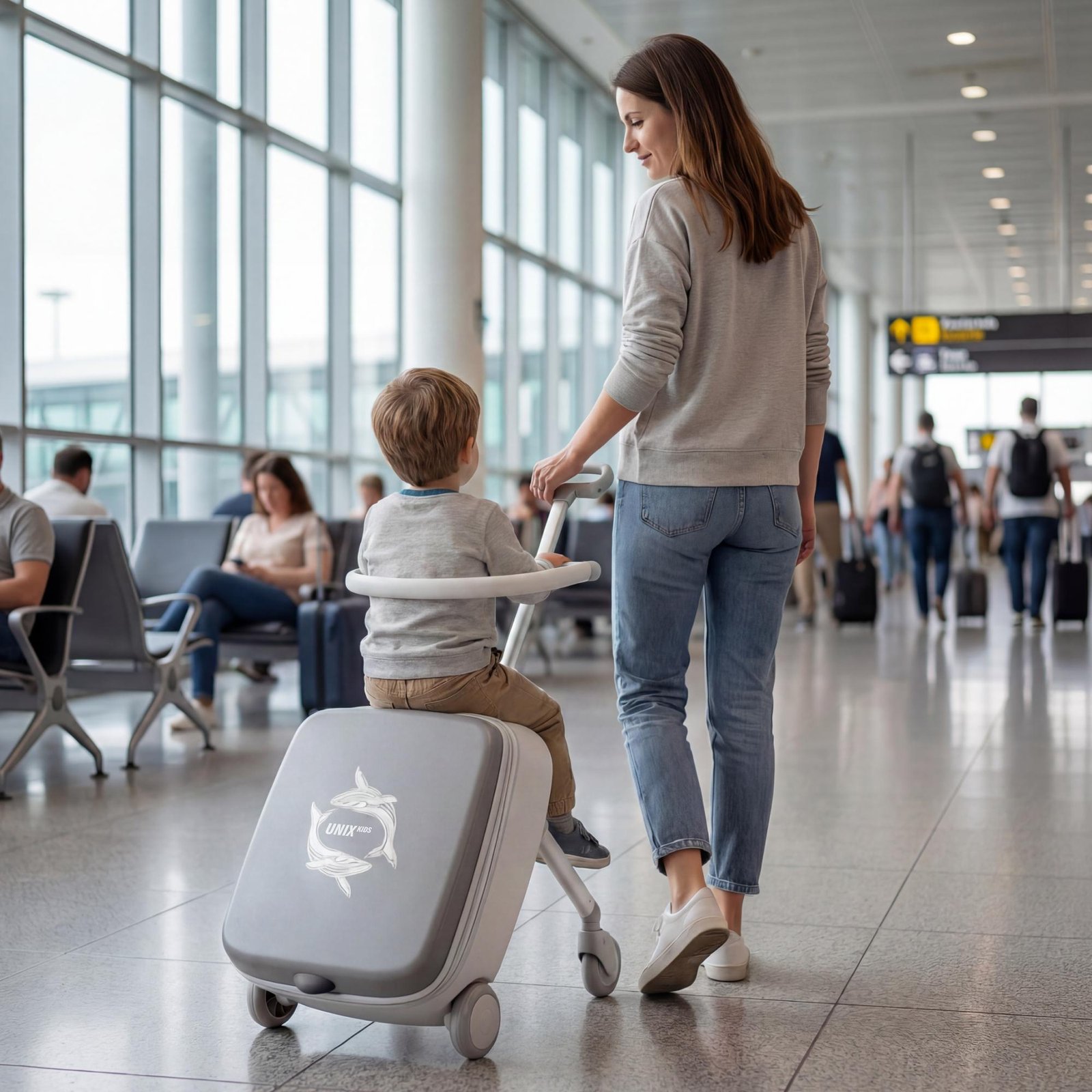 Чемодан UNIX Kids Коляска / Stroller Ocean серый