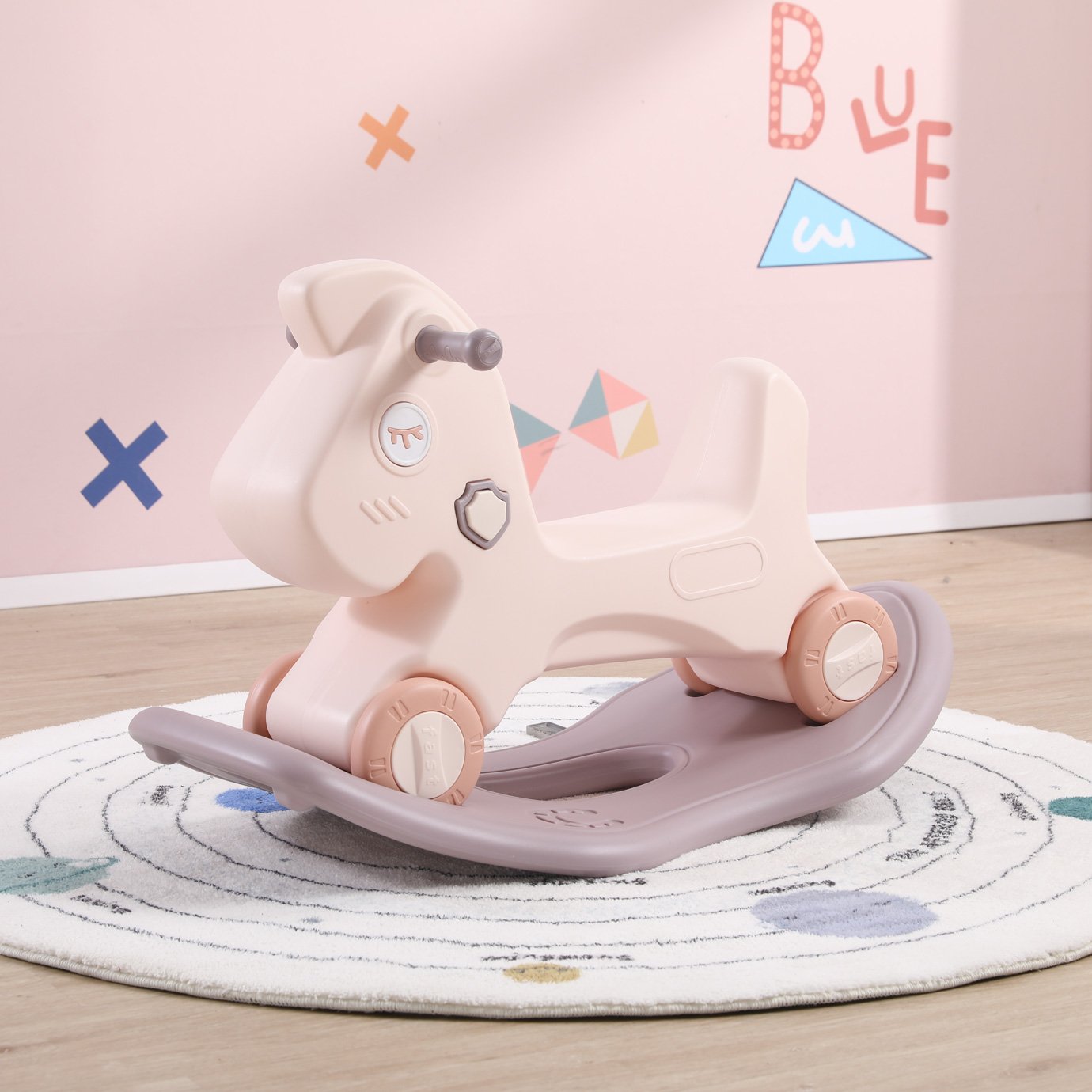 Лошадка-качалка-беговел UNIX Kids розовый