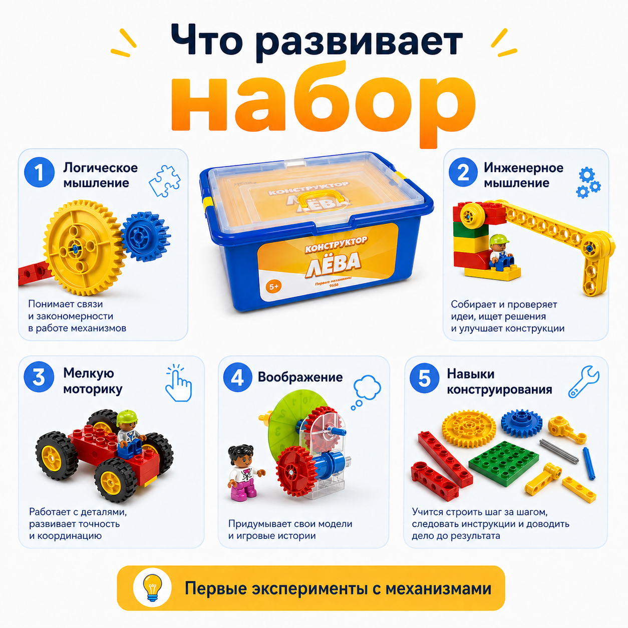 Конструктор Лёва. Первые механизмы 9656 старт (Полный комплект)
