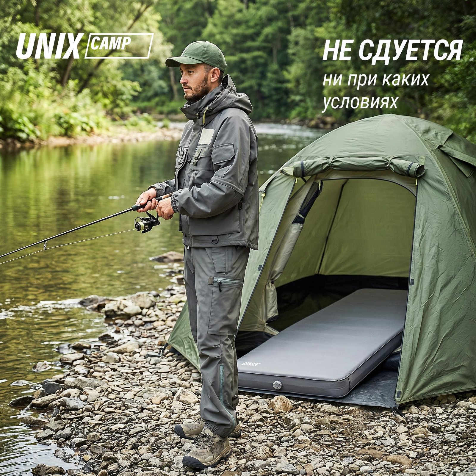 Матрас самонадувающийся UNIX Camp 195х80х10 см серый