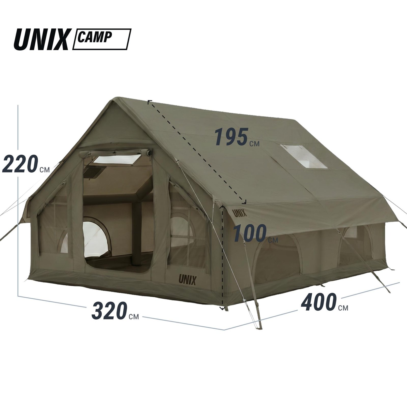 Надувная палатка UNIX Camp Sirius 4х3 зеленый (+ навес)