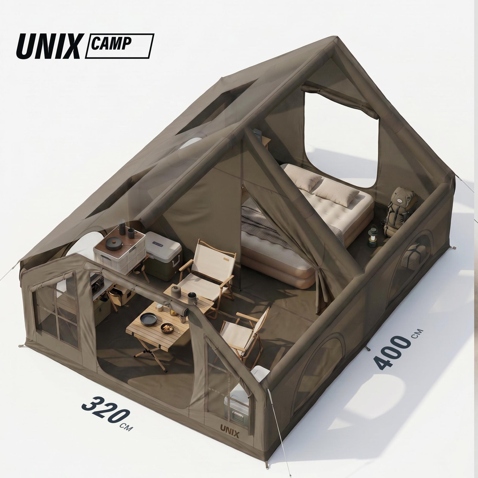 Надувная палатка UNIX Camp Sirius 4х3 зеленый (+ навес)