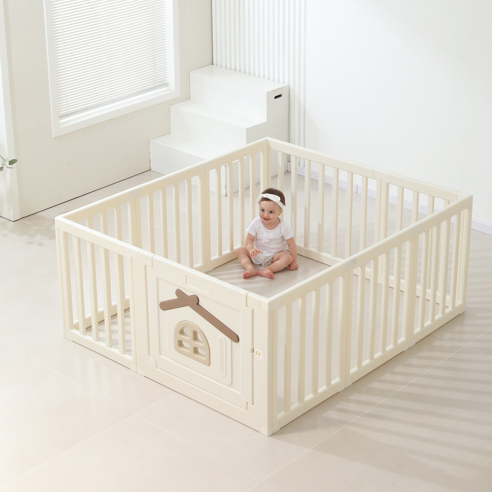 Большой детский игровой манеж UNIX Kids Classic Tree House / Классик домик на дереве 130 x 130 см бежевый