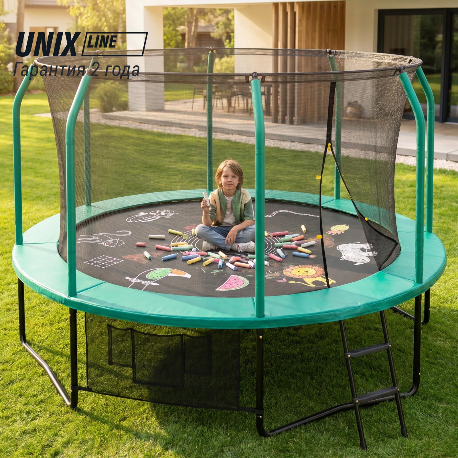 Батут UNIX Line Премиальный с играми / Supreme Game 12 ft (366 см) зеленый