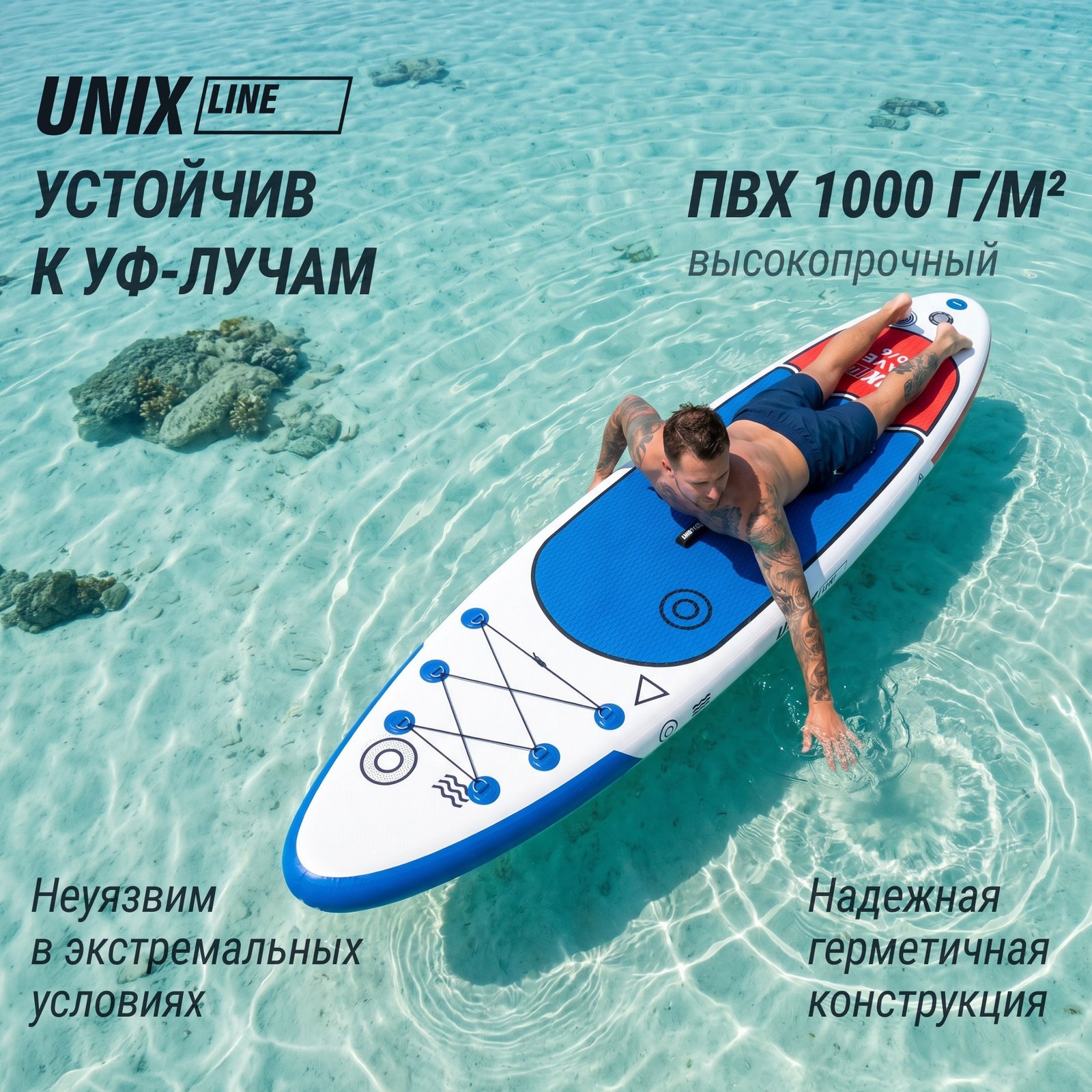 SUP-борд UNIX Line Глубокое море / Deep Sea (320 см) + сиденье