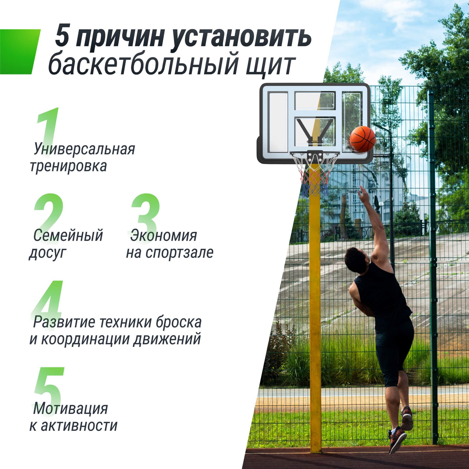 Баскетбольный щит UNIX Line B-Backboard-PVC 44"x30" (110 х 75 см) R45