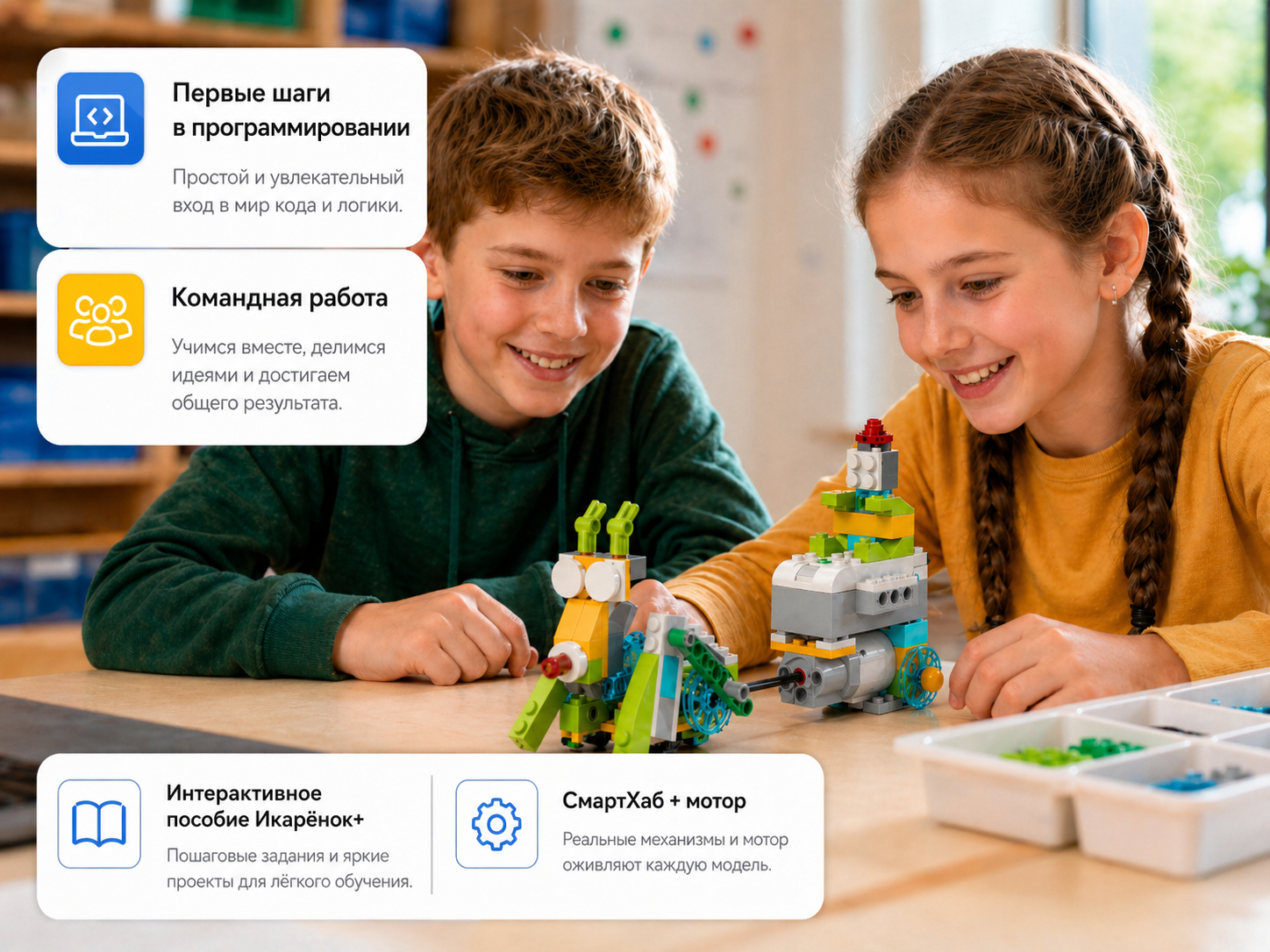 Базовый робототехнический набор. Конструктор Левушка 2.0 техник 45300 (L45300) - wedo с рабочей тетрадью ученика)