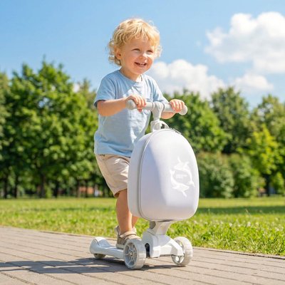 Самокат UNIX Kids Backpack Ocean / Океан с рюкзаком серый