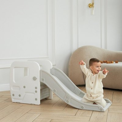 Детская горка + подставка для ног (2 в 1) UNIX Kids серый