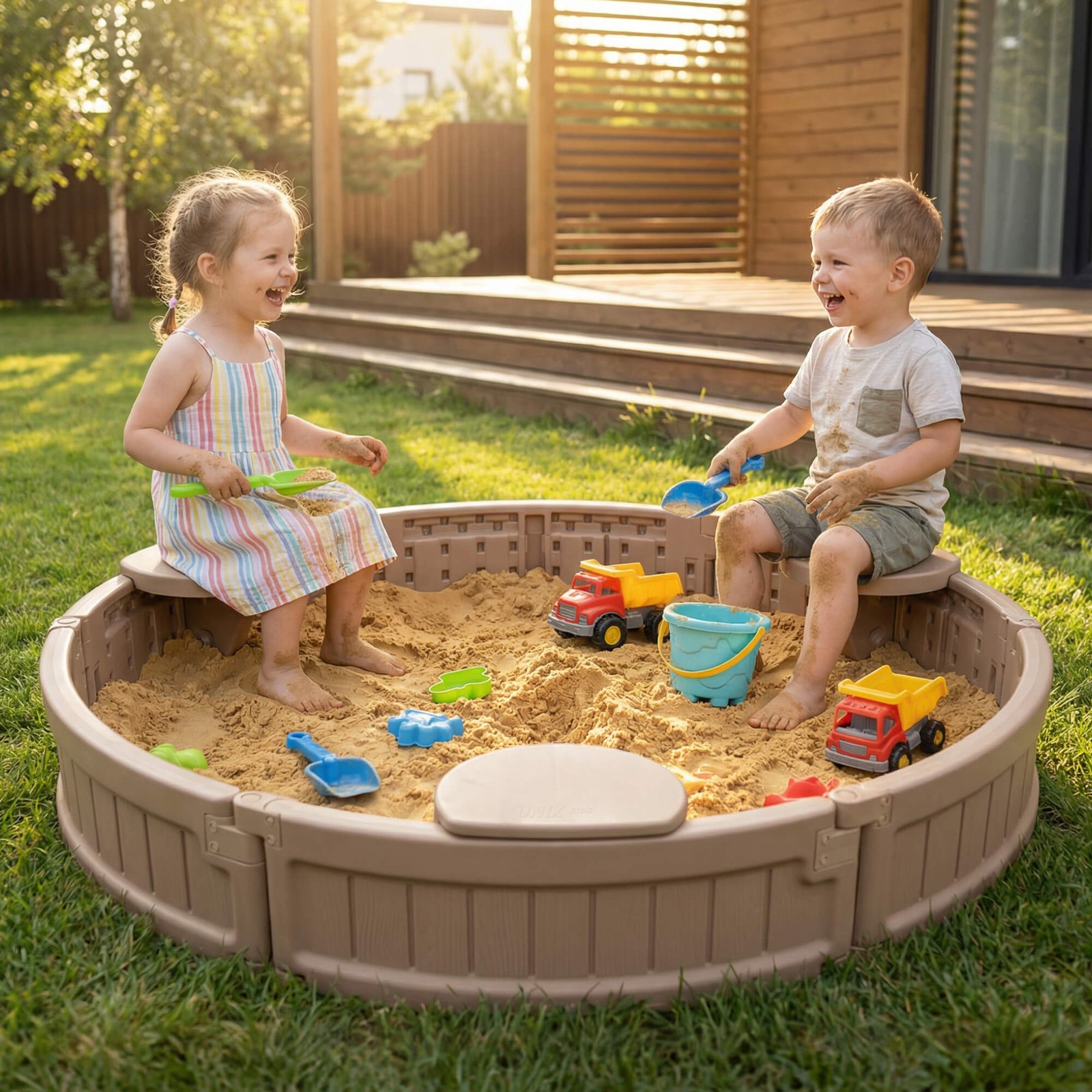 Песочница UNIX Kids Round круглая 120 см коричневый