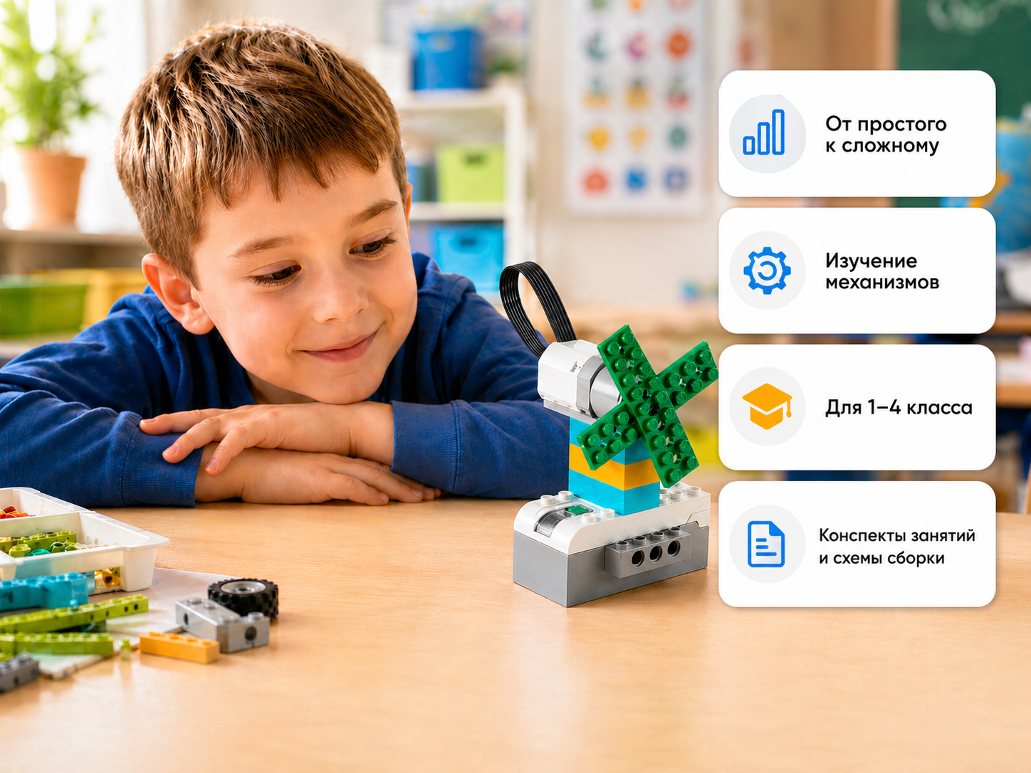 Базовый робототехнический набор. Конструктор Левушка 2.0 техник 45300 (L45300) - wedo с рабочей тетрадью ученика)