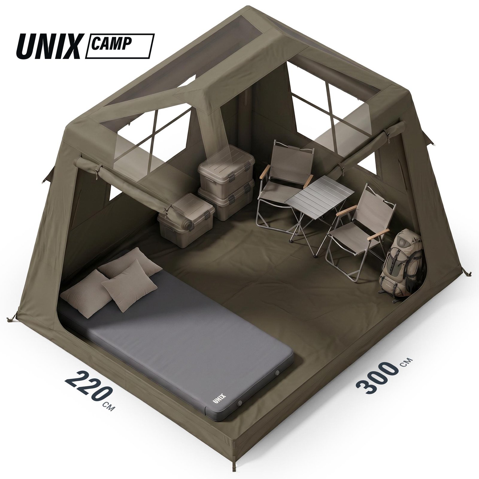 Надувная палатка UNIX Camp Vega 3х2 зеленый (+ навес)